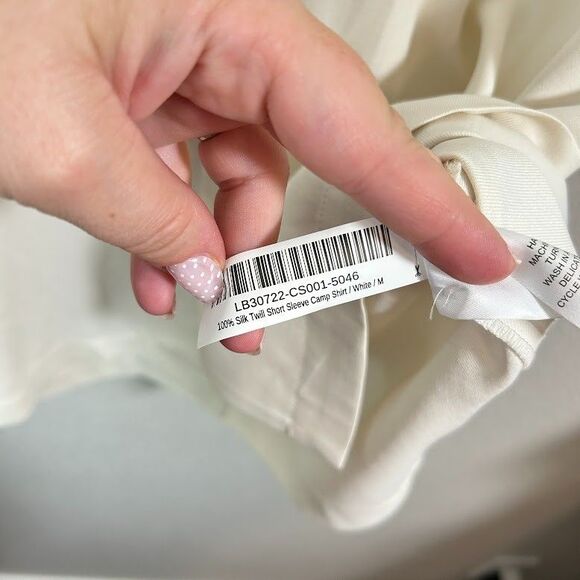 Quince Mens M 100% Silk Twill Short Sleeve Camp Shirt White Button Up - Picture 9 of 9